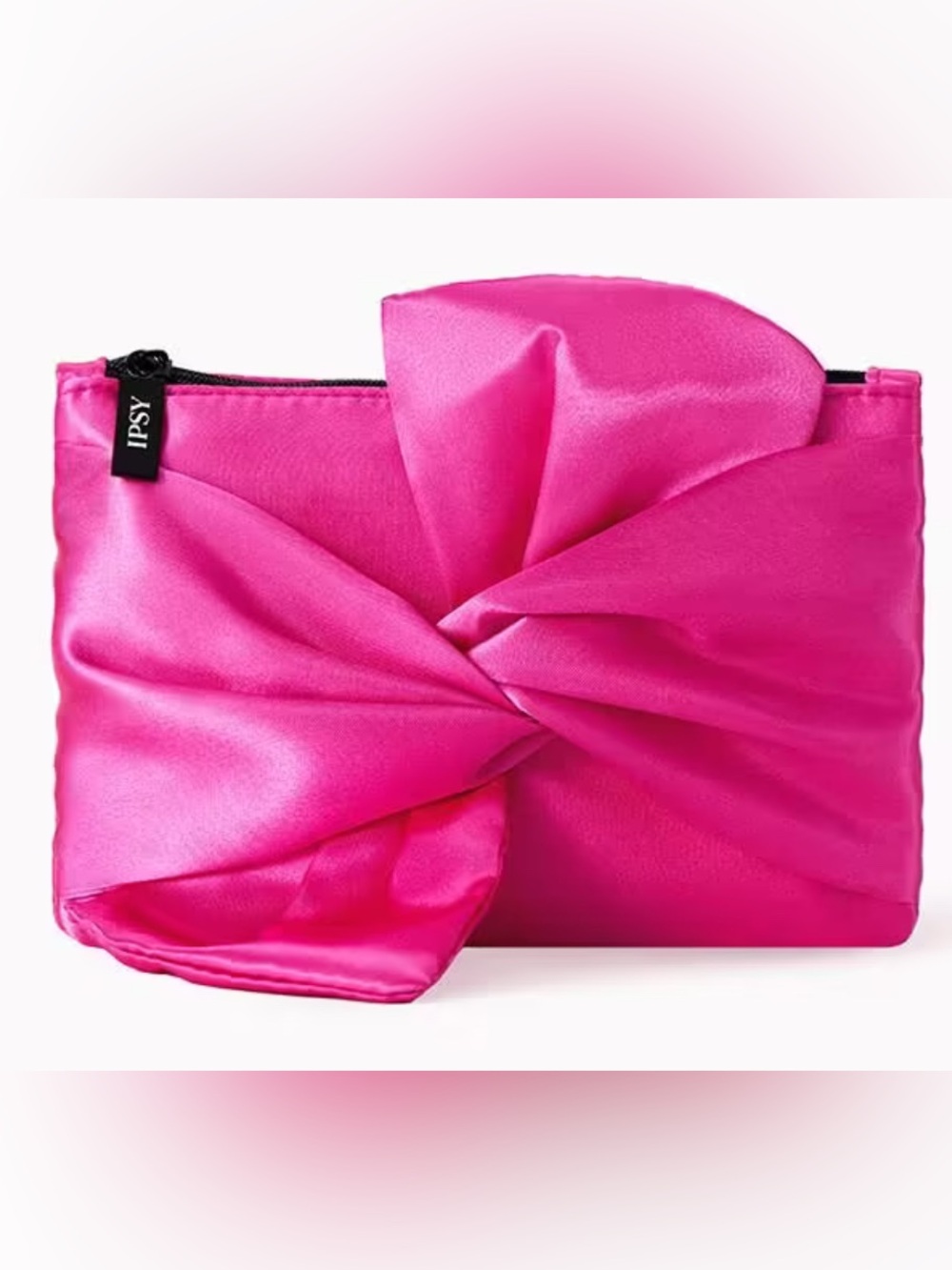 🦋 3/$9 Ipsy bright pink satin makeup bag with oversized bow detail NWOT